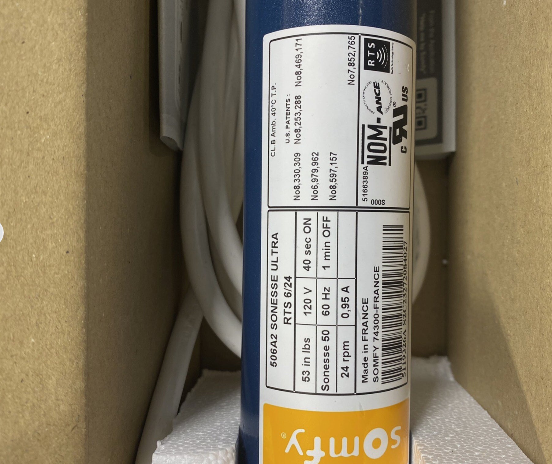 SOMFY ENGINE TUBULAR MOTOR 506A2 SONESSE ULTRA RTS 6/24 BEST PRICE. NEW. ✅