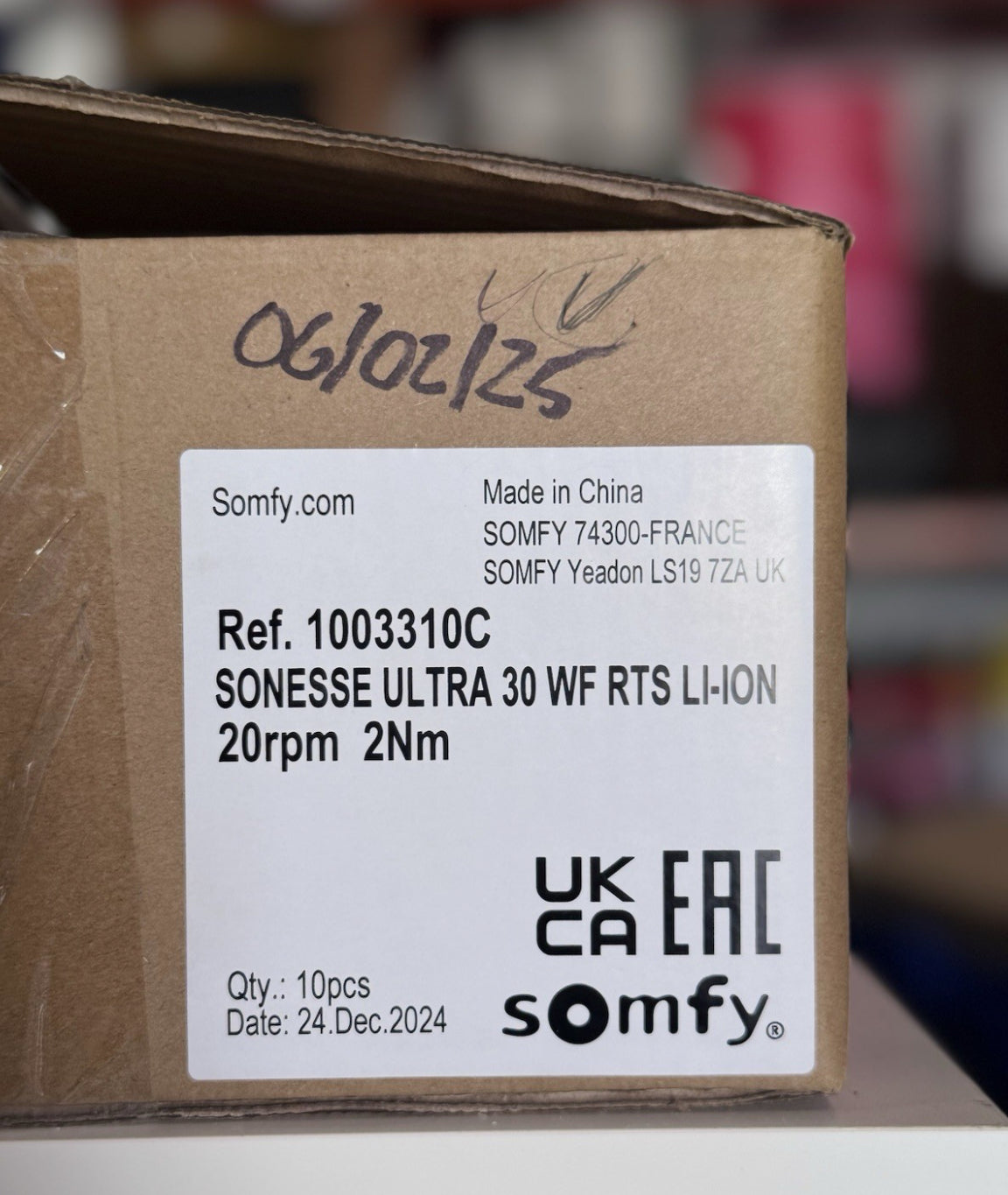 SOMFY Sonesse Ultra 30 WF RTS Li-Ion Motor – 20 RPM, 2Nm, Quiet & Wireless