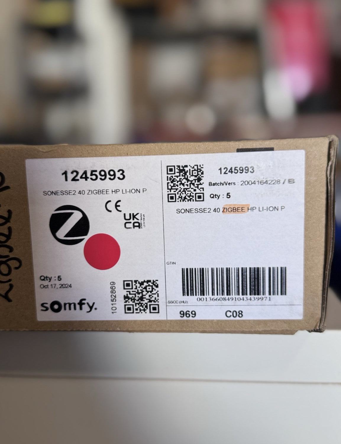 SOMFY ZIGBEE 40 HP Li-Ion – Rechargeable Quiet Motor for Blinds