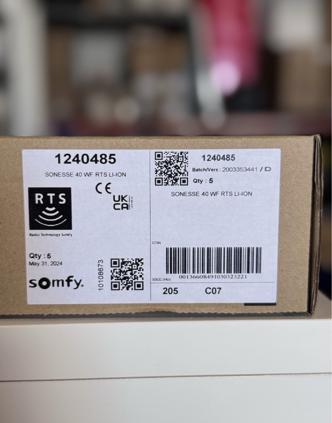 SOMFY Sonesse 40 RTS WF Li-Ion – Rechargeable Quiet Motor for Blinds